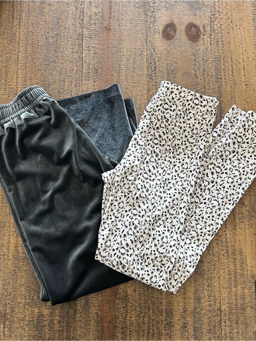 Set of 2 Zara Black Velvet Joggers and White Leopard Print Leggings